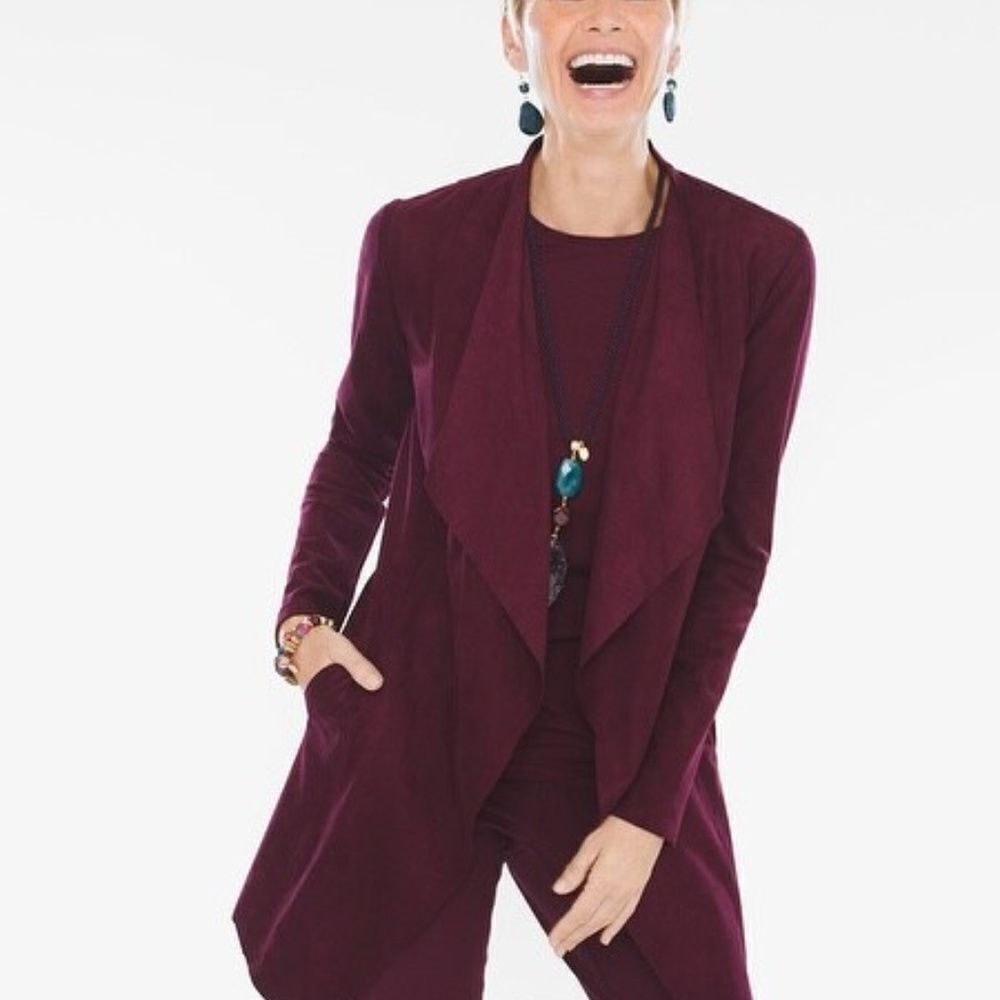 Chico's´Faux Suede Deep Merlot Drape Jackect‎  0